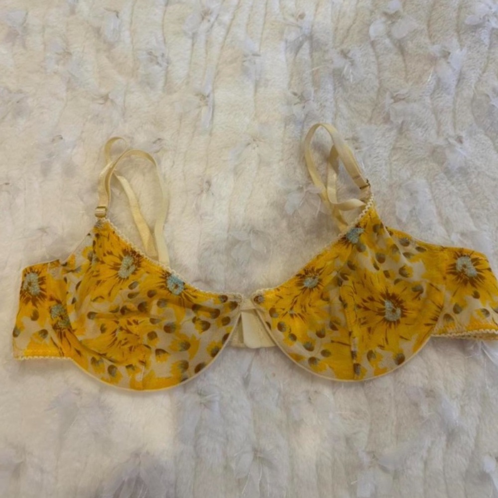 Floral Sheer Yellow Underwire Bra - Women Intimates